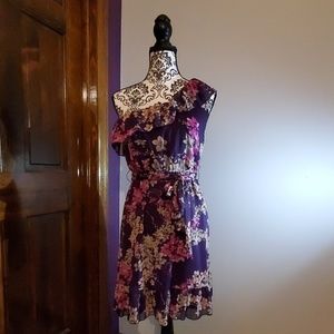 Charlotte Russe purple floral one shoulder dress